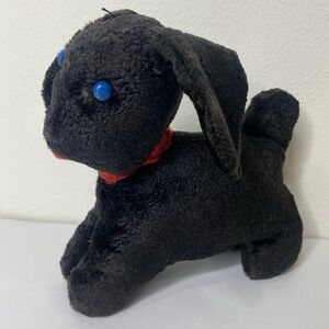 Vintage Handmade Primitive Black Dog Blue Eyes Plush Stuffed Animal